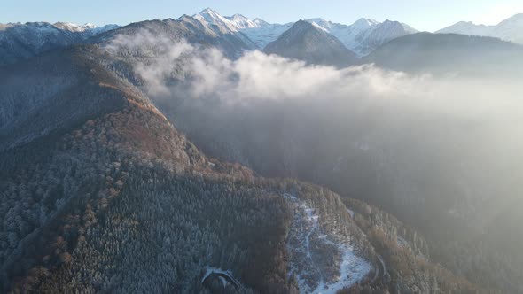 Aerial top view from drone of famous Transfagarasan mountains