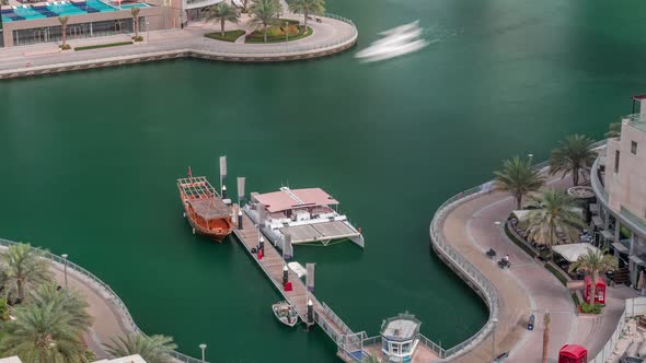 Waterfront Promenade in Dubai Marina Aerial Timelapse alt