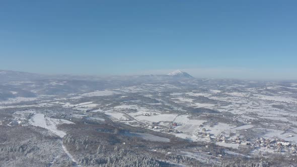 Winter scenery with Rtanj mountain in January 4K aerial video