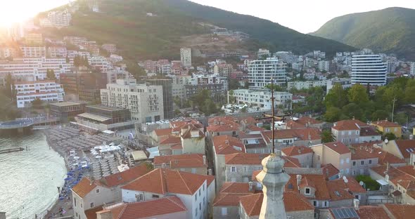 Montenegro, Budva, St Stefan Island Aerial Footage. Drone Flies Very Close To the Cross of Church