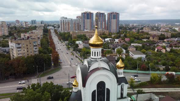 Kharkiv city cathedral aerial. Pavlovo Pole area