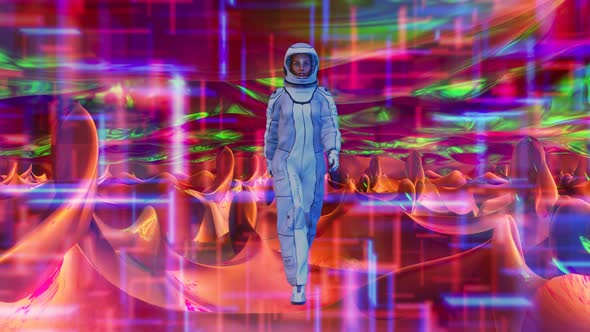 An Astronaut in the Fantastic Atmosphere of a Mysterious Planet