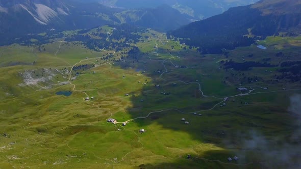 Aerial - Flying Above Seceda in Dolomites