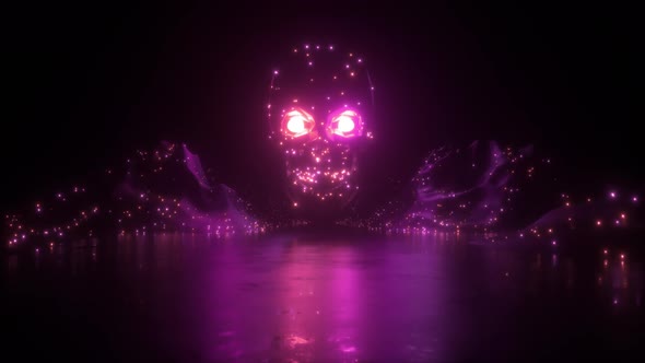 Neon Glowing Landscape And Scull Background alt