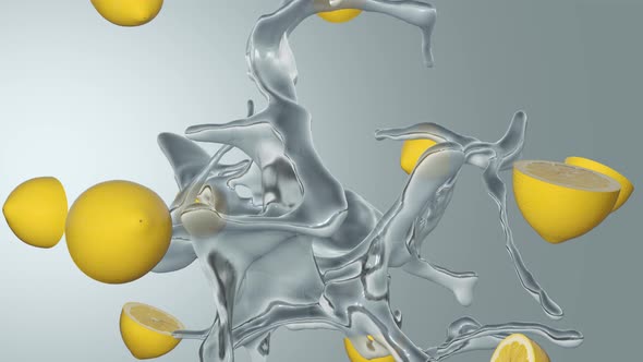 Fresh Sliced Lemons and water spinning in the air. High quality 4K seamless loopable (with alpha) alt