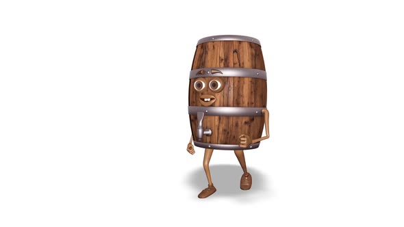 Cartoon Wooden Barrel Running To The Side Loop On White Background alt