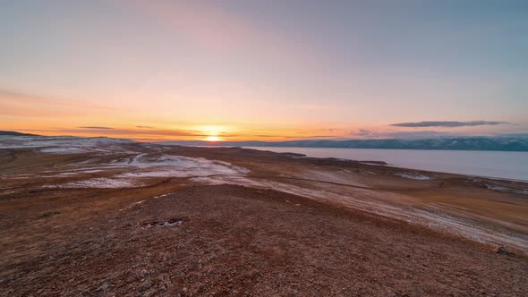 Hills in the Sunset. Steppe on Olkhon Island. Lake Baikal, Russia.
