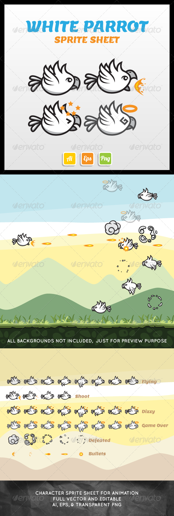 White Parrot Sprite Sheet - Sprites Game Assets