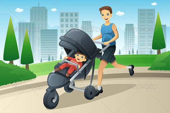 Father Jogging While Pushing a Stroller - Sports/Activity Conceptual