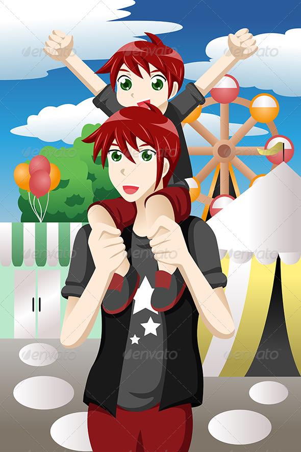 Father and Son at Amusement Park - Sports/Activity Conceptual