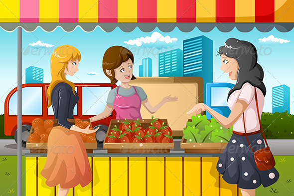 People Shopping in Farmers Market - People Characters