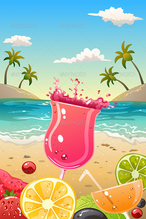 Summer Poster with Fresh Fruit and Drinks - Backgrounds Decorative