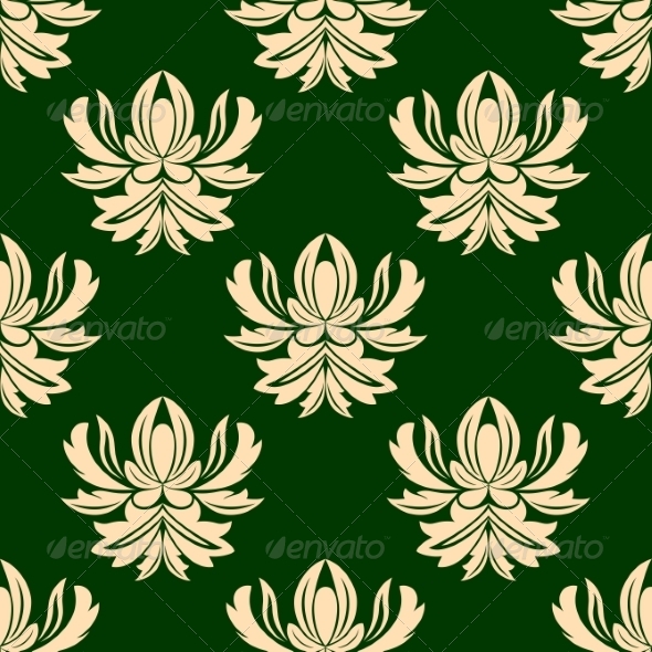 Green and Beige Seamless Arabesque Pattern - Patterns Decorative