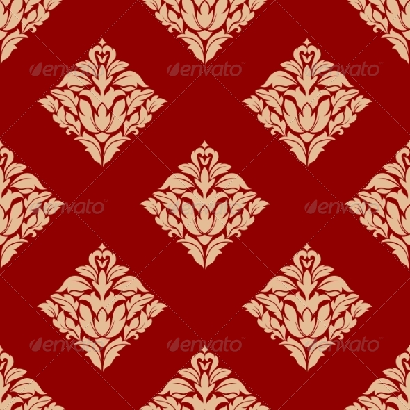 Red and Beige Arabesque Pattern - Patterns Decorative