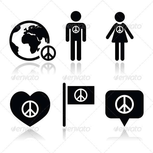 Peace Sign with People and Globe Icons Set - Conceptual Vectors