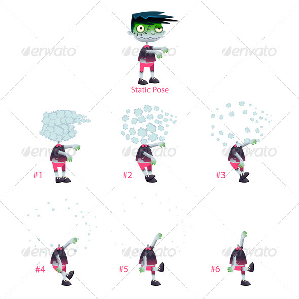 Animation of Zombie with Explosion of Head. - Characters Vectors