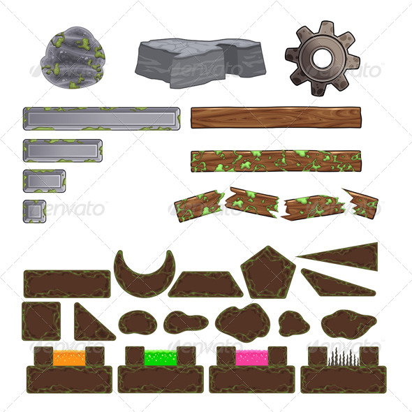 Set of Game Elements, Platforms and Objects - Objects Vectors