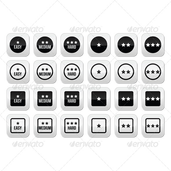 Difficulty Level with Stars Button Set - Retro Technology