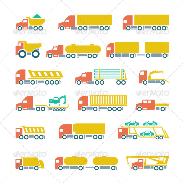 Set Flat Icons of Trucks, Trailers and Vehicles - Man-made objects Objects