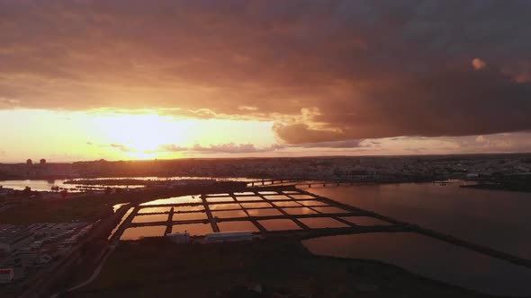 Portimao, Portugal Gorgeous and Colorful Sunset - Establishing Aerial View alt