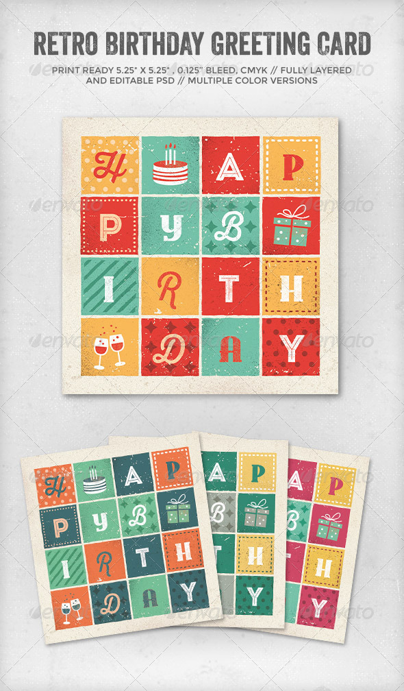 Retro Letters Birthday Card - Birthday Greeting Cards