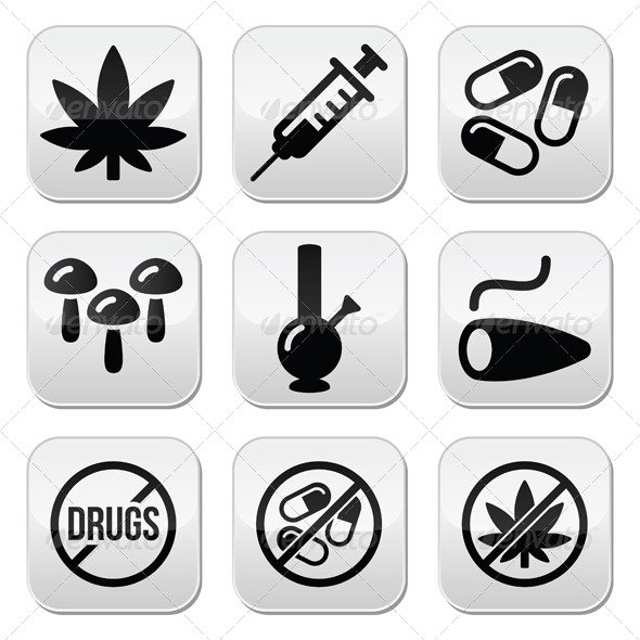 Drugs Addiction Buttons Set - Health/Medicine Conceptual