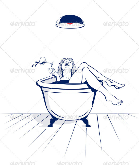 Cartoon Bathroom Girl - People Characters