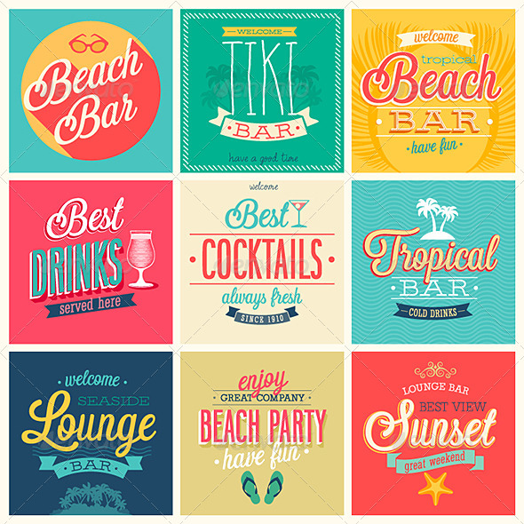 Beach Bar Emblems. - Decorative Symbols Decorative