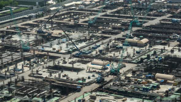 Time Lapse of Construction Site with Heavy Construction Machinery in Metropolis alt