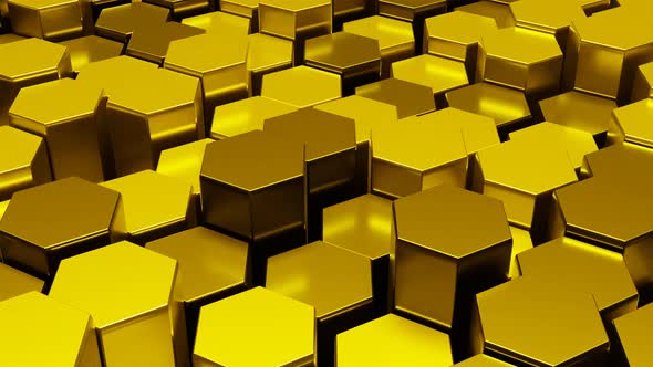 Golden with Reflections Hexagons Honeycomb Motion Background Render