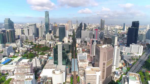 Bangkok thailand aerial city view drone footage over the city. alt