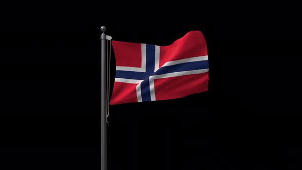Norway Flag On Flagpole With Alpha Channel  4K