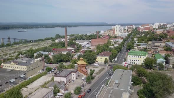 Old Industrial District in Big City in Summer Day, Aerial View, Old Buildings