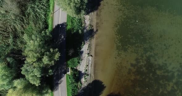 Aerial view of a prison biking along Lake Constance, Switzerland. alt