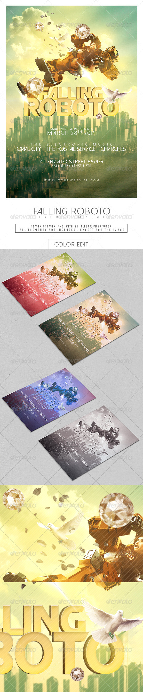Falling Roboto Flyer Template - Concerts Events