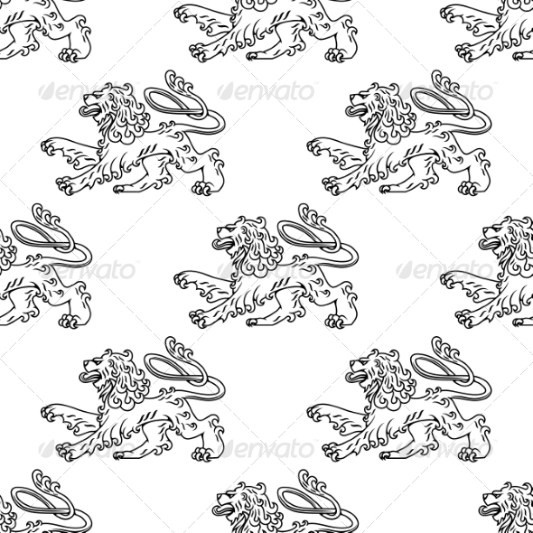 Seamless Pattern of a Vintage Heraldic Lion - Patterns Decorative