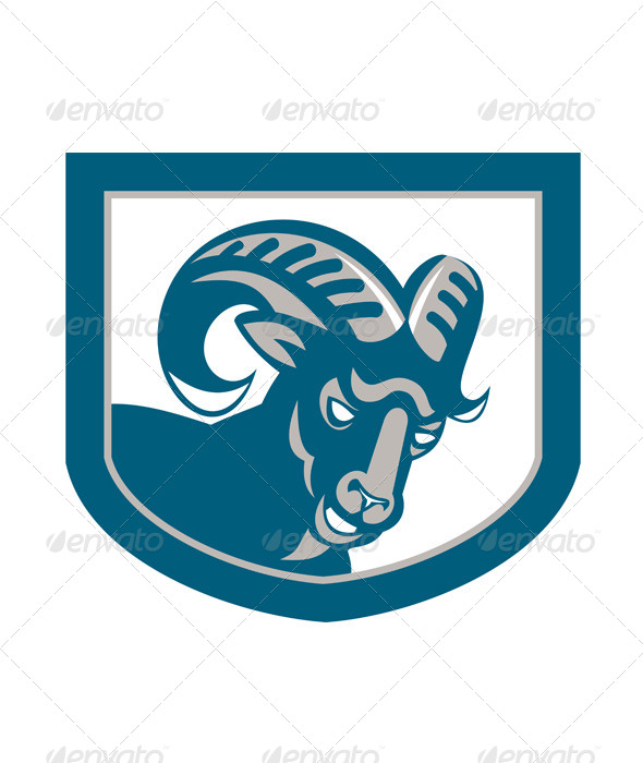 Mountain Goat Ram Head Shield Retro - Animals Characters