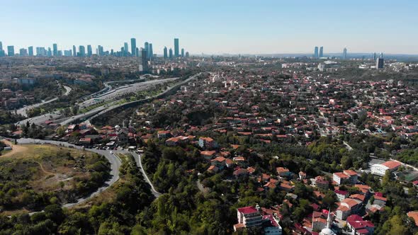 Establishing aerial drone view of Sariyer district in Istanbul, Turkey alt