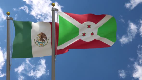 Mexico Flag Vs Burundi Flag On Flagpole alt