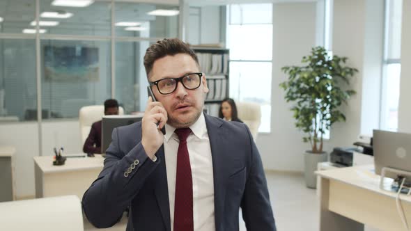 Business Executive Talking on Phone in Office alt