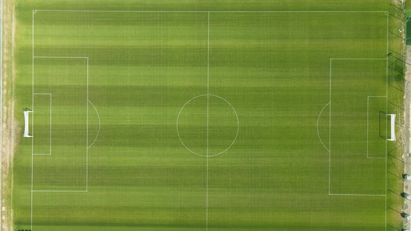 Drone Footage Top Down Big Green Empty Soccer Field