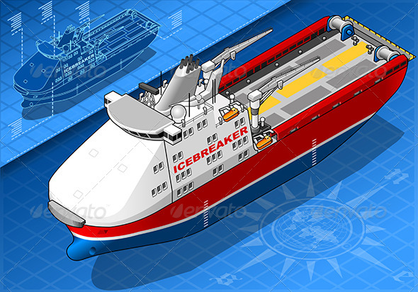 Isometric Icebreaker Ship Isolated in Front View - Objects Vectors
