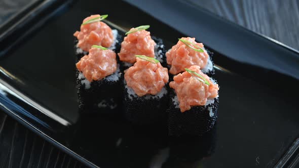 Rolls with Salmon and Green Onion