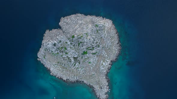 Top Down Aerial View of the Mountain Island in the Sea