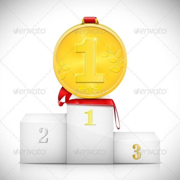 Gold Medal On Pedestal Of Winners - Concepts Business