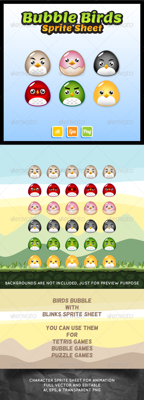 Bubble Birds Sprite Sheet - Sprites Game Assets