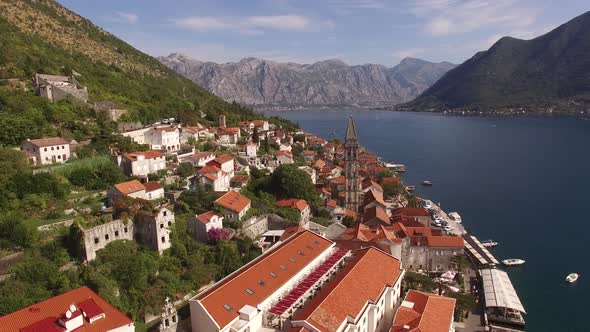 Aerial View of the Houses of Perast and the Bay of Kotor alt
