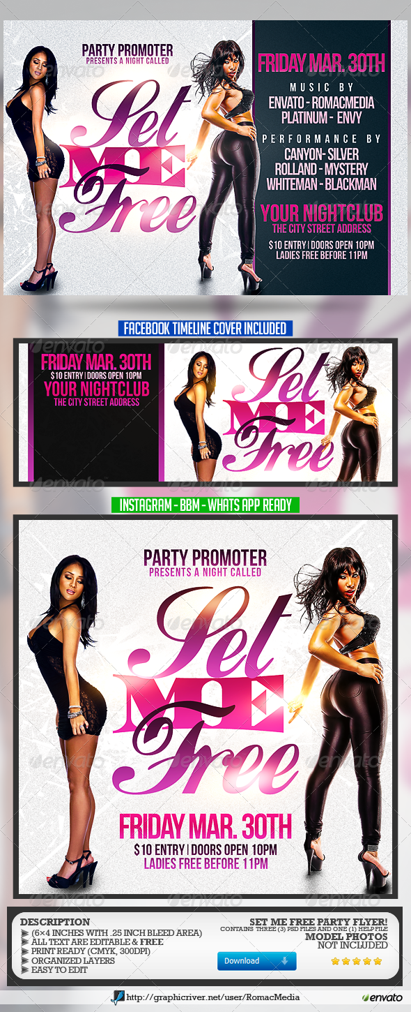 Set Me Free Party Flyer - Clubs & Parties Events