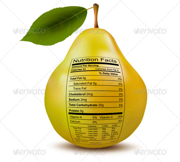 Pear with Nutrition Facts Label - Food Objects