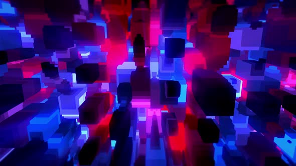Abstract geometric cubes resizing with glow in the background, futuristic, looping animation